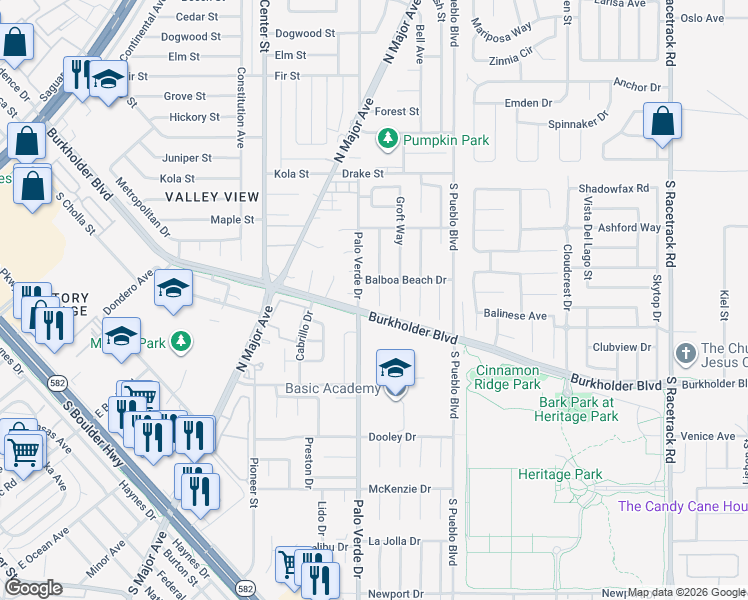 map of restaurants, bars, coffee shops, grocery stores, and more near 737 Thorton Beach Street in Henderson