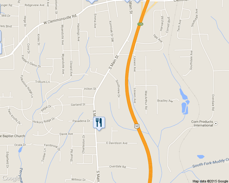 map of restaurants, bars, coffee shops, grocery stores, and more near 154 Southview Drive in Winston-Salem