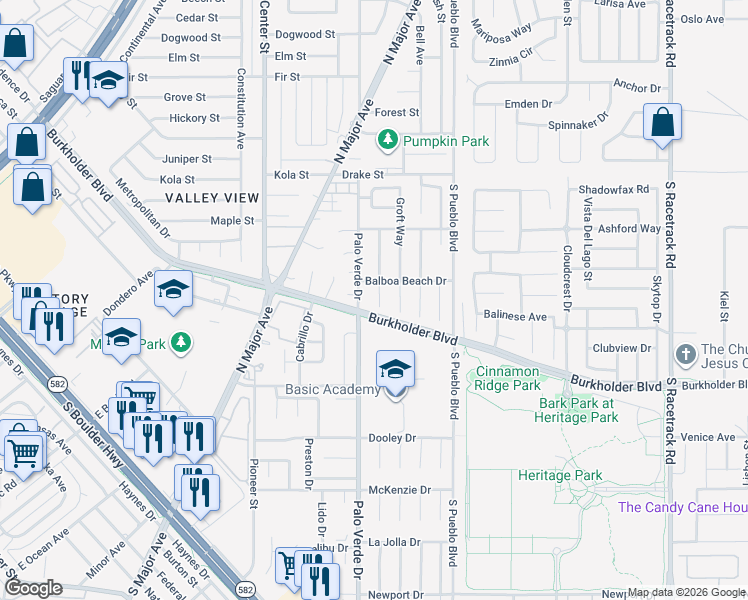 map of restaurants, bars, coffee shops, grocery stores, and more near 737 Thorton Beach Street in Henderson