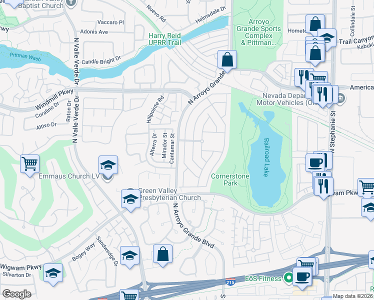 map of restaurants, bars, coffee shops, grocery stores, and more near 141 Vance Court in Henderson