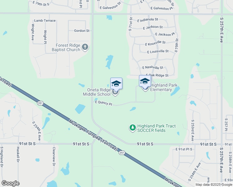 map of restaurants, bars, coffee shops, grocery stores, and more near 6800 East Quincy Place in Broken Arrow