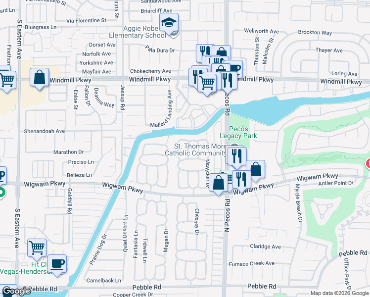 map of restaurants, bars, coffee shops, grocery stores, and more near 137 Weatherstone Drive in Henderson