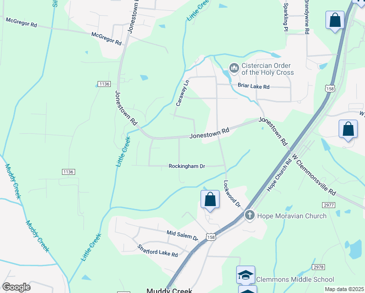 map of restaurants, bars, coffee shops, grocery stores, and more near 2645 Lance Drive in Winston-Salem