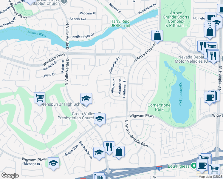 map of restaurants, bars, coffee shops, grocery stores, and more near 169 Alterra Drive in Henderson