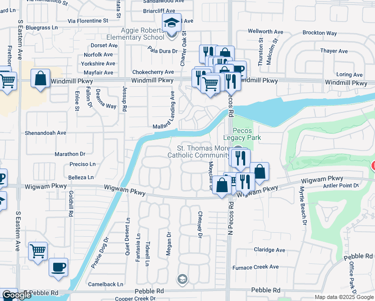 map of restaurants, bars, coffee shops, grocery stores, and more near 137 Weatherstone Drive in Henderson