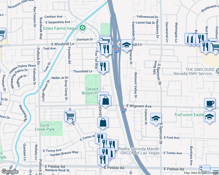 map of restaurants, bars, coffee shops, grocery stores, and more near 8400 South Maryland Parkway in Las Vegas