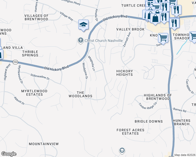 map of restaurants, bars, coffee shops, grocery stores, and more near 669 Magnolia Lane in Nashville