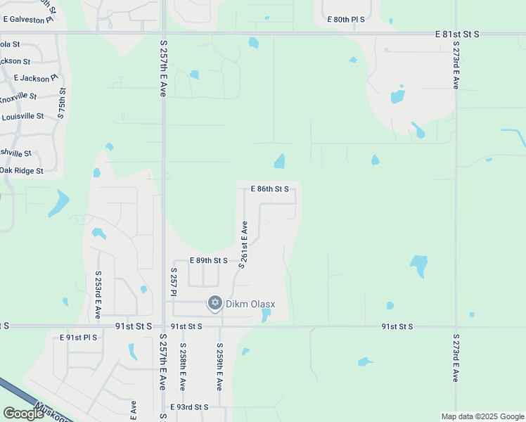 map of restaurants, bars, coffee shops, grocery stores, and more near 8671 South 262nd East Avenue in Broken Arrow