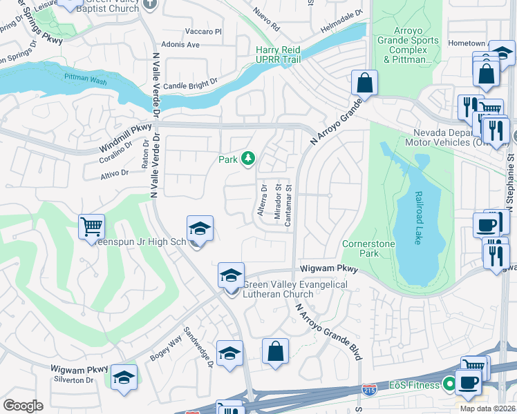 map of restaurants, bars, coffee shops, grocery stores, and more near 169 Alterra Drive in Henderson