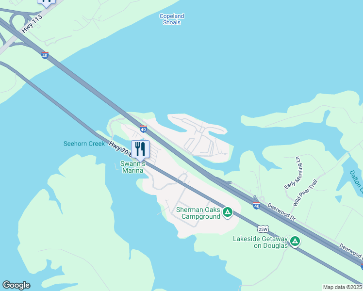 map of restaurants, bars, coffee shops, grocery stores, and more near 2504 Roundhouse Road in Dandridge