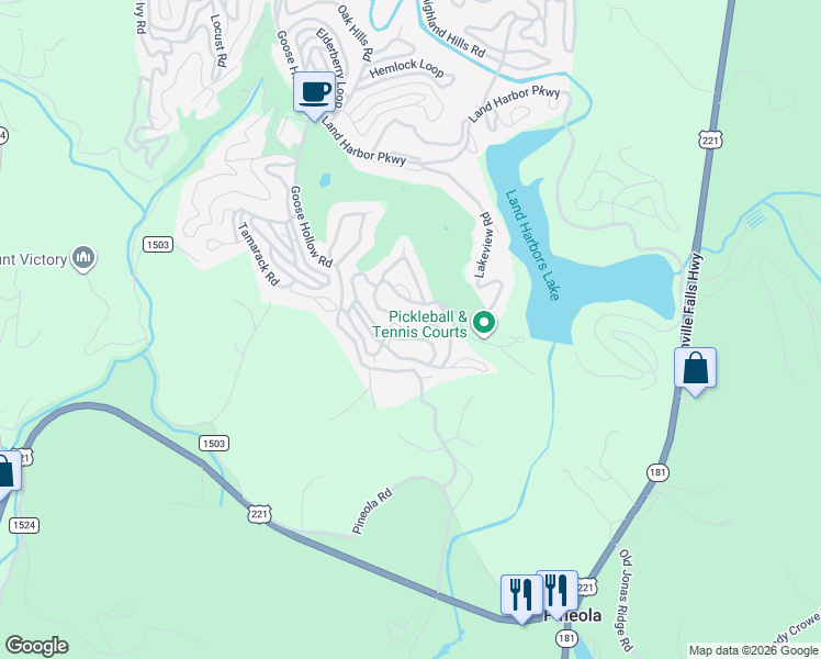 map of restaurants, bars, coffee shops, grocery stores, and more near 257 Pine Valley Road in Newland