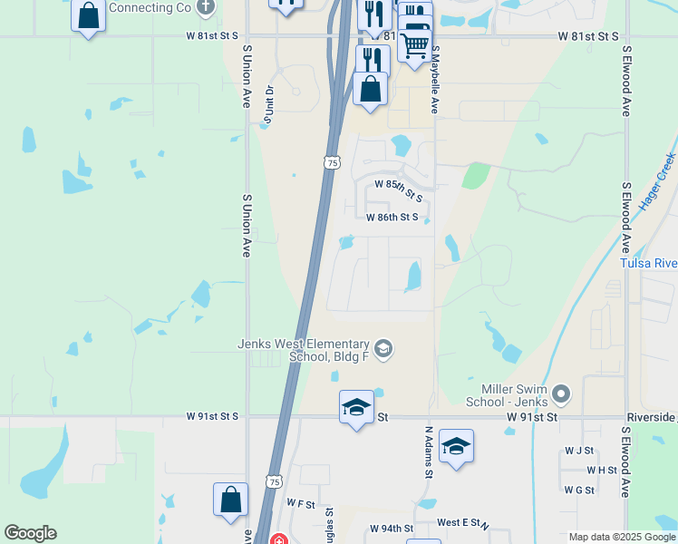 map of restaurants, bars, coffee shops, grocery stores, and more near 8715 South Quanah Avenue in Tulsa