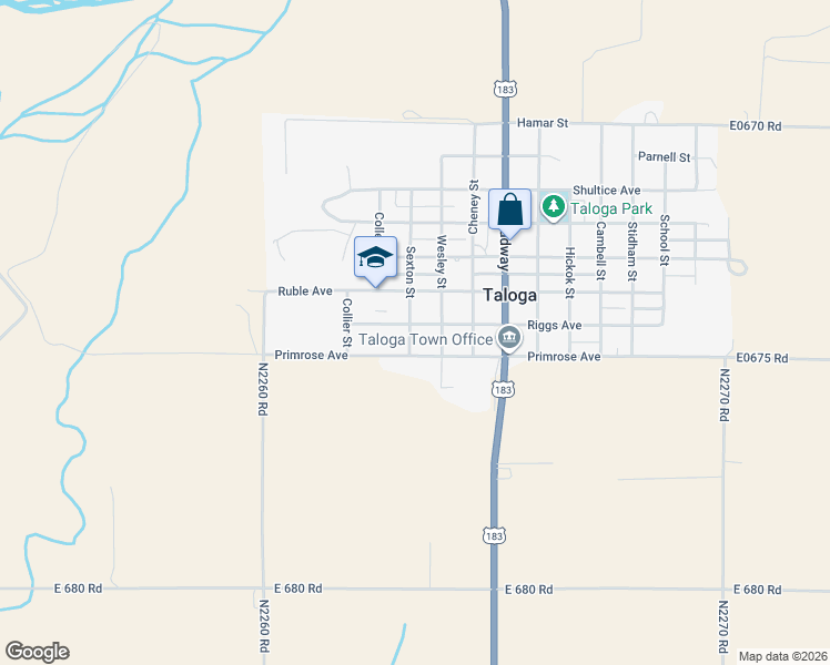 map of restaurants, bars, coffee shops, grocery stores, and more near 315 Riggs Avenue in Taloga