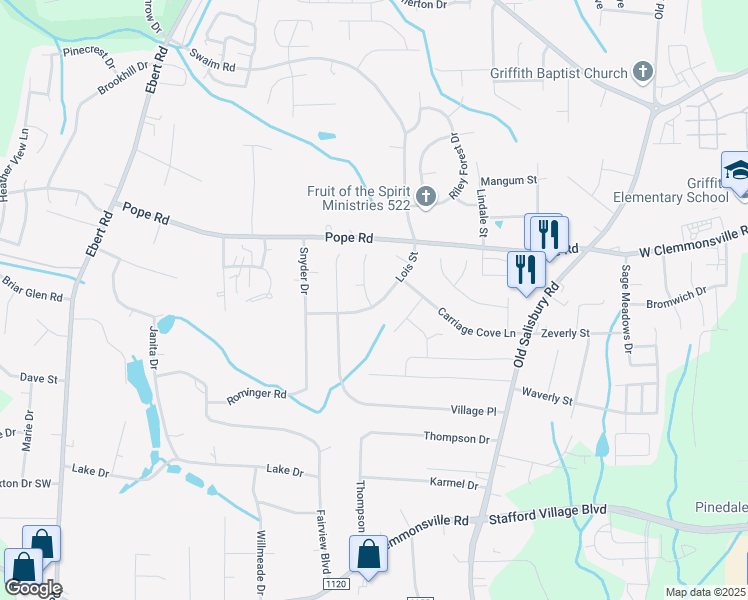 map of restaurants, bars, coffee shops, grocery stores, and more near 3940 Lois Street in Winston-Salem