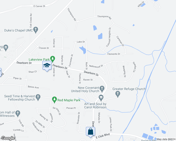 map of restaurants, bars, coffee shops, grocery stores, and more near 3114 Dearborn Drive in Durham