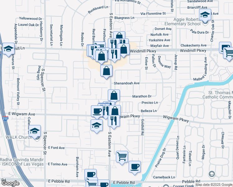 map of restaurants, bars, coffee shops, grocery stores, and more near 138 Cascade Drive in Henderson