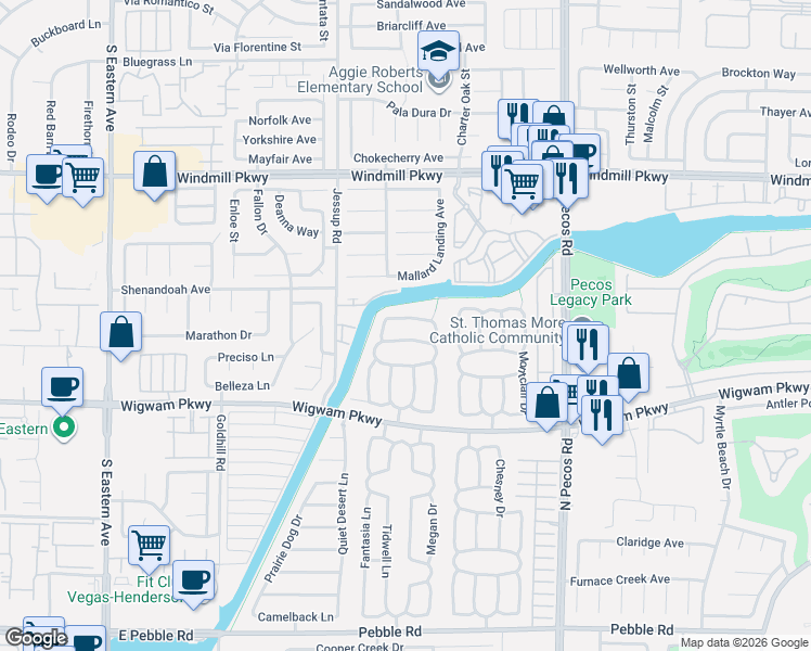map of restaurants, bars, coffee shops, grocery stores, and more near 2713 Knightsbridge Road in Henderson