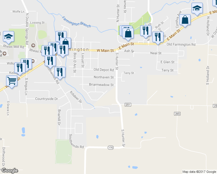 map of restaurants, bars, coffee shops, grocery stores, and more near 29 Briarmeadow Street in Farmington
