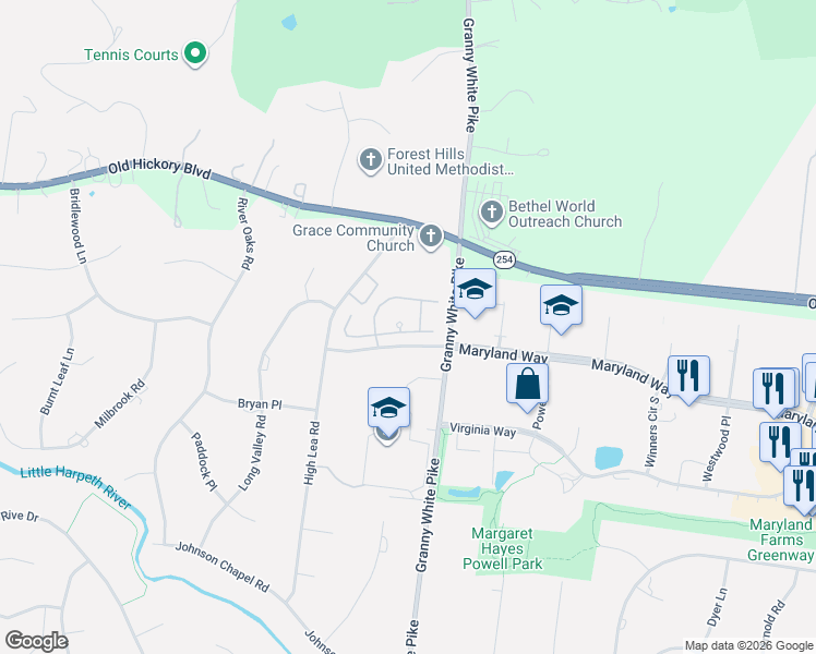 map of restaurants, bars, coffee shops, grocery stores, and more near 6012 Wellesley Way in Brentwood