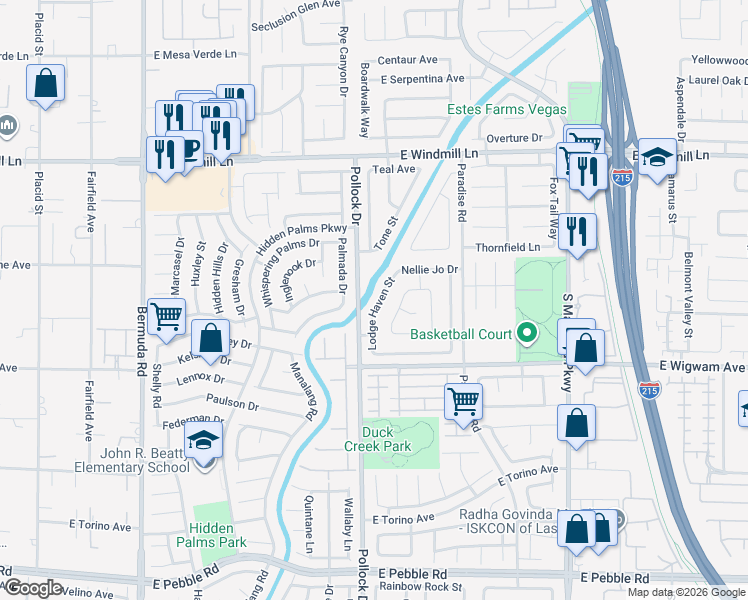 map of restaurants, bars, coffee shops, grocery stores, and more near 8375 Lodge Haven Street in Las Vegas