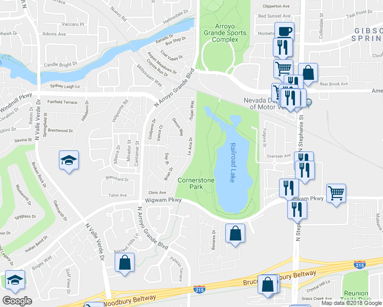 map of restaurants, bars, coffee shops, grocery stores, and more near 136 Le Arta Drive in Henderson
