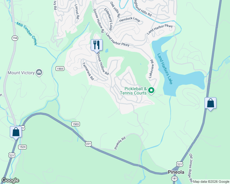 map of restaurants, bars, coffee shops, grocery stores, and more near 40 Pine Valley Rd in Newland