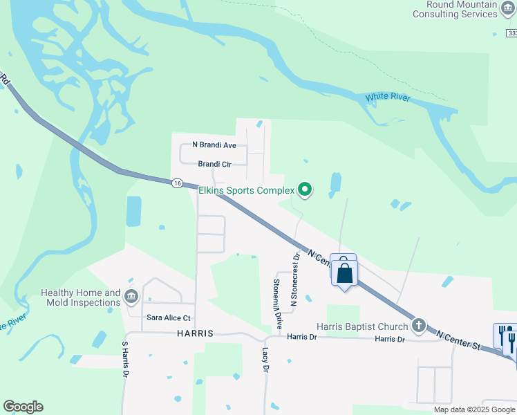 map of restaurants, bars, coffee shops, grocery stores, and more near 2570 North Center Street in Fayetteville