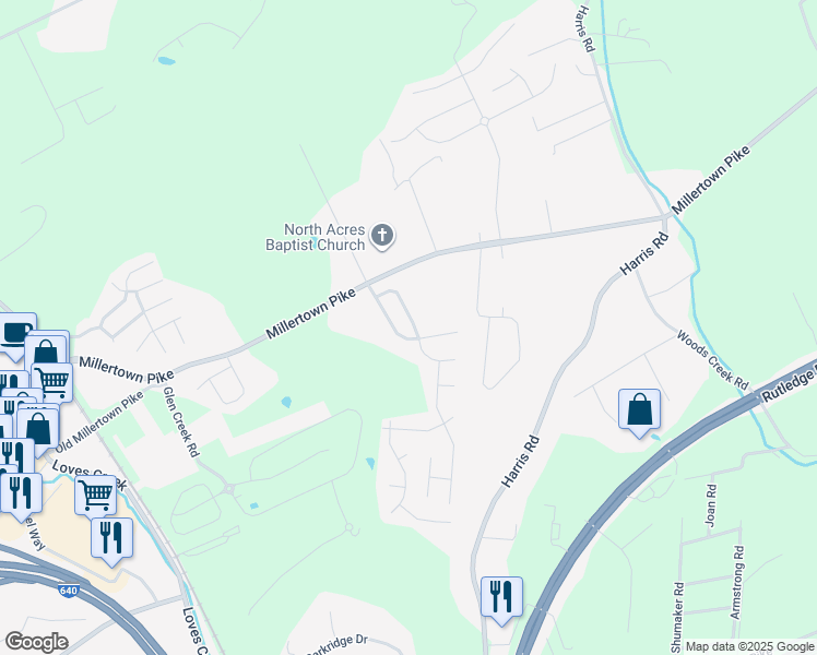 map of restaurants, bars, coffee shops, grocery stores, and more near 2507 Fernbank Road in Knoxville