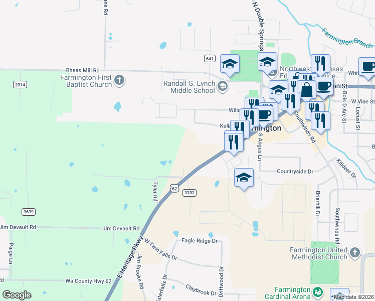 map of restaurants, bars, coffee shops, grocery stores, and more near 12842 Ruby Road in Farmington