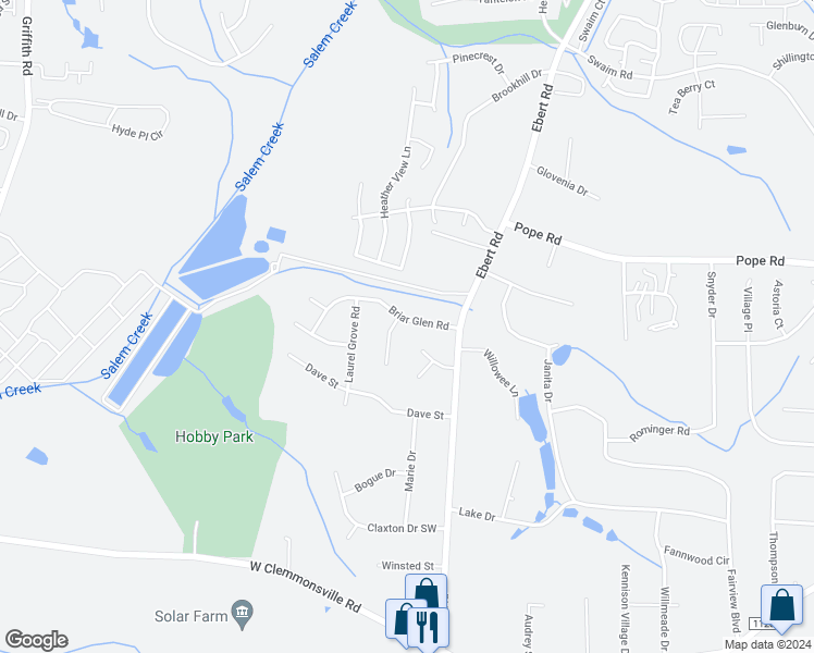 map of restaurants, bars, coffee shops, grocery stores, and more near 2263 Briar Glen Road in Winston-Salem
