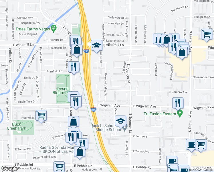 map of restaurants, bars, coffee shops, grocery stores, and more near 8380 Belmont Valley Street in Las Vegas