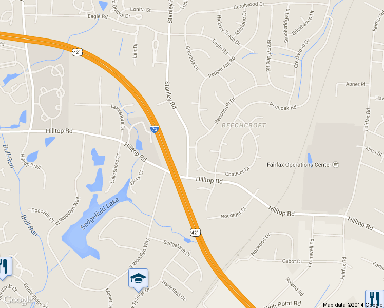 map of restaurants, bars, coffee shops, grocery stores, and more near 4919 Chaucer Drive in Greensboro