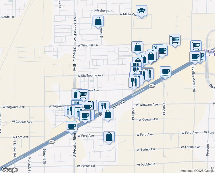 map of restaurants, bars, coffee shops, grocery stores, and more near 4615 Mission Meadow Circle in Las Vegas