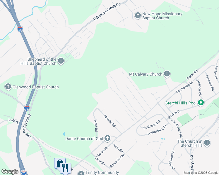 map of restaurants, bars, coffee shops, grocery stores, and more near 541 Dante Road in Knoxville