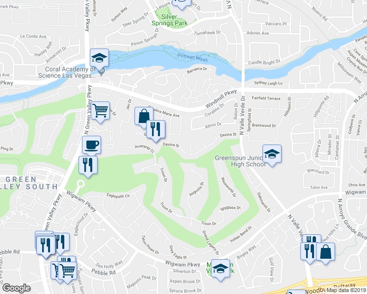 map of restaurants, bars, coffee shops, grocery stores, and more near 1950 Davina Street in Henderson