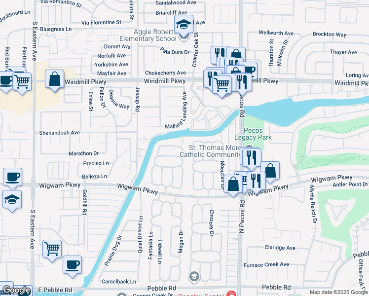 map of restaurants, bars, coffee shops, grocery stores, and more near 162 Wynntry Circle in Henderson