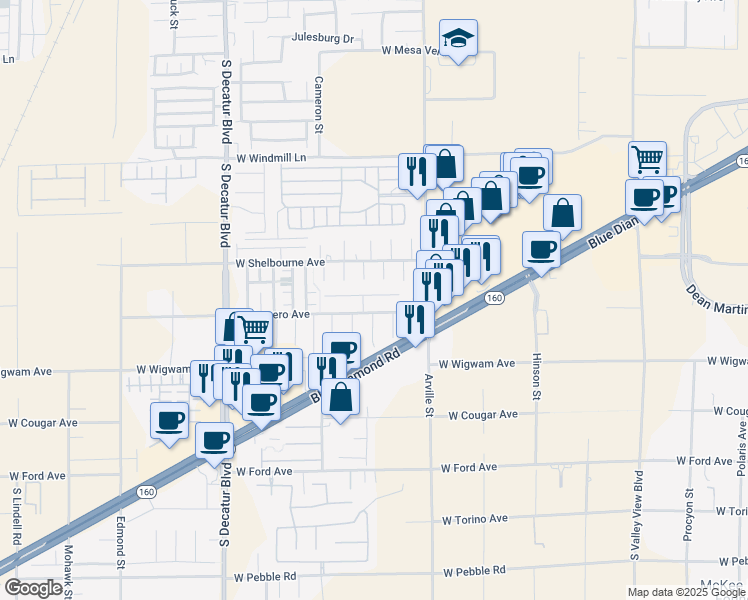 map of restaurants, bars, coffee shops, grocery stores, and more near 4527 Mission Meadow Circle in Las Vegas