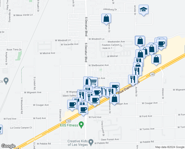 map of restaurants, bars, coffee shops, grocery stores, and more near 8380 Oppenheimer Street in Las Vegas