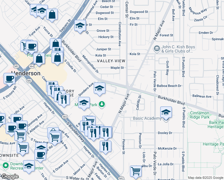 map of restaurants, bars, coffee shops, grocery stores, and more near 167 Westminster Way in Henderson