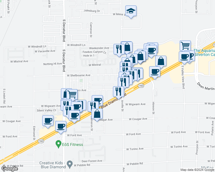 map of restaurants, bars, coffee shops, grocery stores, and more near 4519 Mission Meadow Circle in Las Vegas