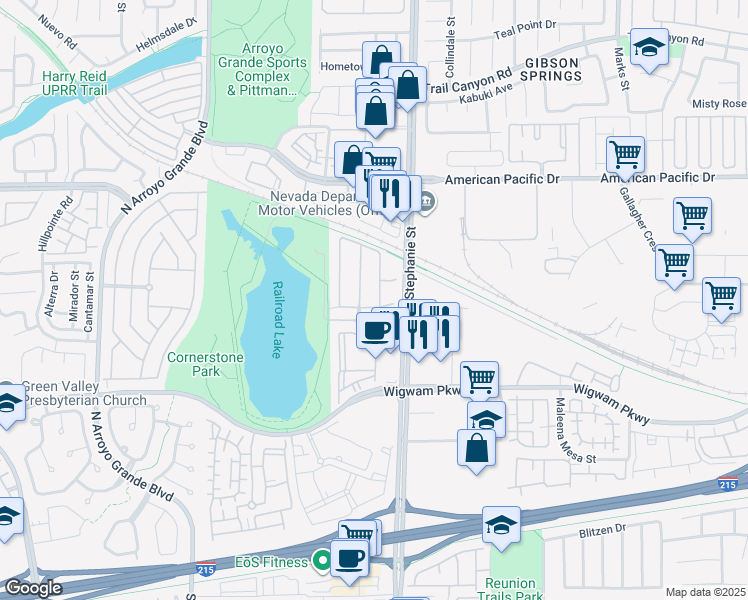 map of restaurants, bars, coffee shops, grocery stores, and more near 137 Littlestone Street in Henderson