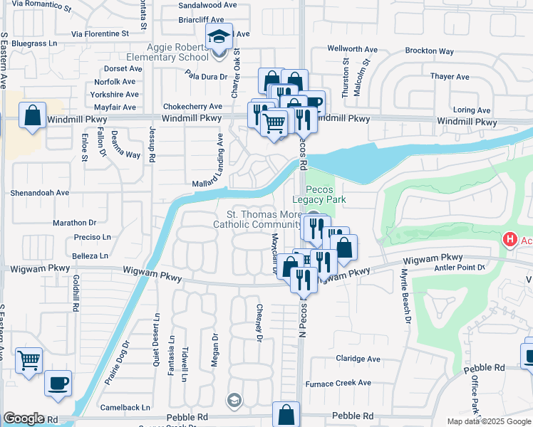 map of restaurants, bars, coffee shops, grocery stores, and more near 138 Arbor Way in Henderson