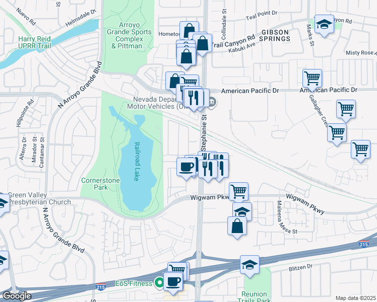 map of restaurants, bars, coffee shops, grocery stores, and more near 137 Littlestone Street in Henderson