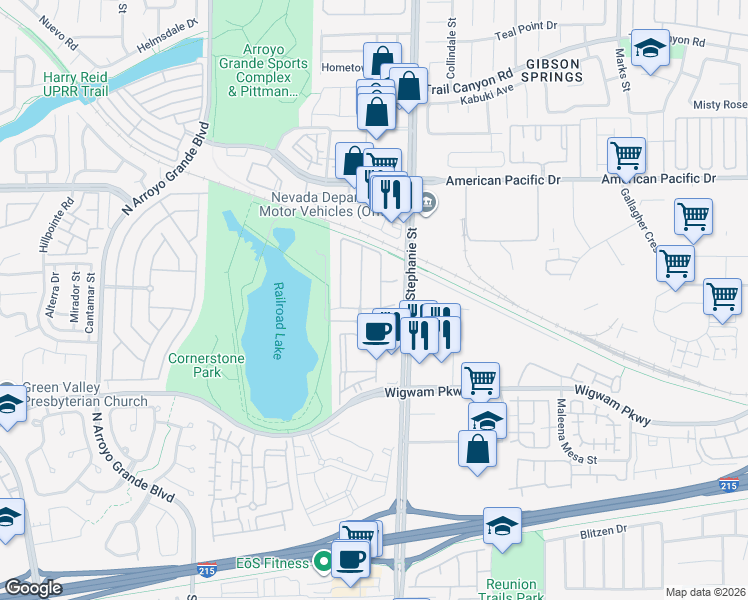 map of restaurants, bars, coffee shops, grocery stores, and more near 138 Sand Lake Street in Henderson