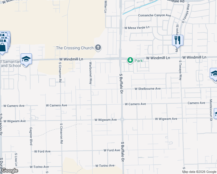 map of restaurants, bars, coffee shops, grocery stores, and more near 7820 West Shelbourne Avenue in Las Vegas