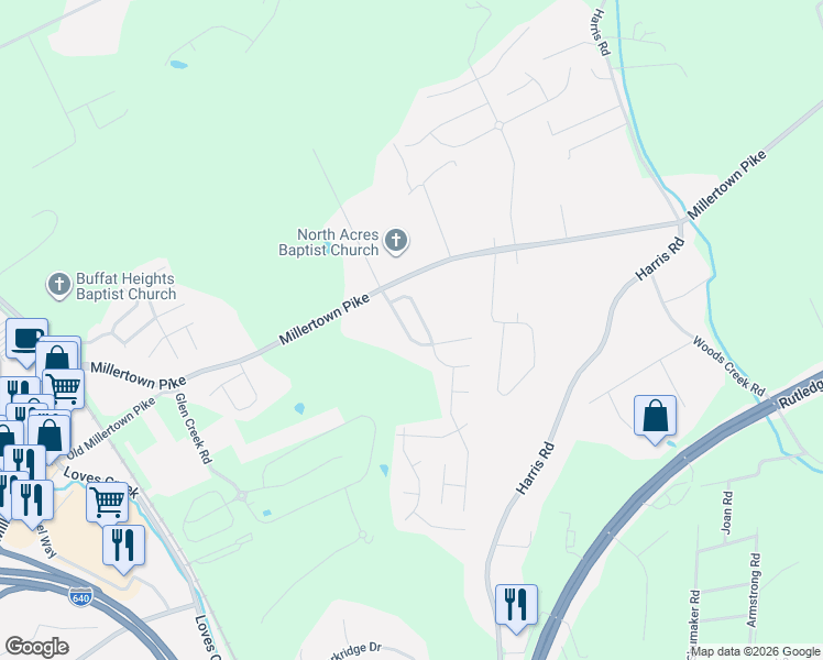 map of restaurants, bars, coffee shops, grocery stores, and more near 2524 Sable Point Lane in Knoxville