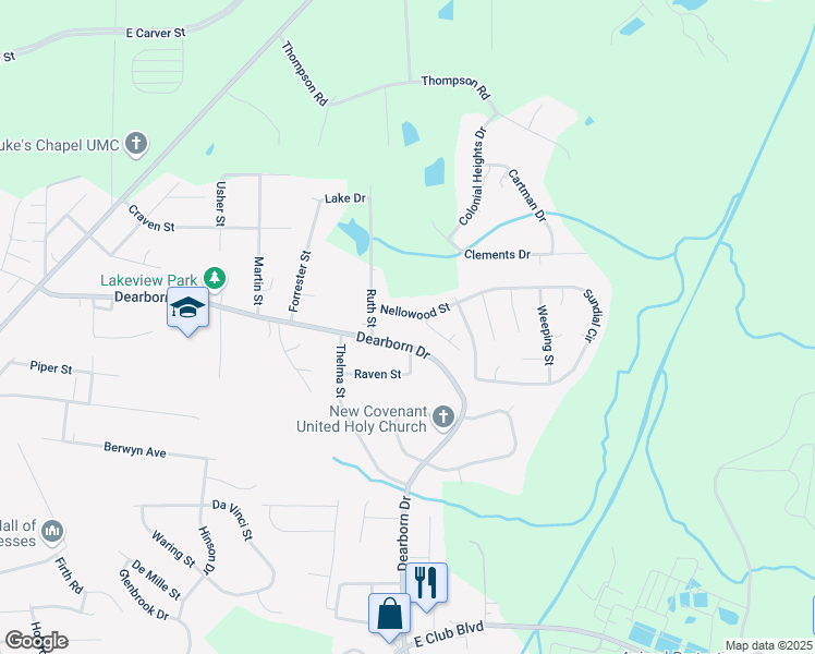 map of restaurants, bars, coffee shops, grocery stores, and more near 3100 Dearborn Drive in Durham