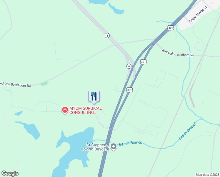 map of restaurants, bars, coffee shops, grocery stores, and more near 438 Robbins Haven in Rocky Mount