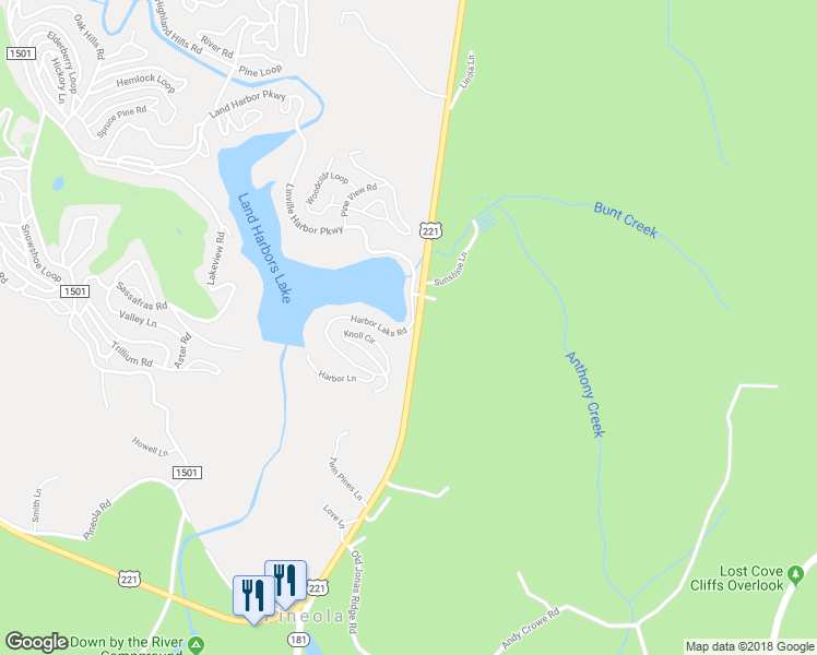 map of restaurants, bars, coffee shops, grocery stores, and more near 393 Harbor Lake Road in Newland