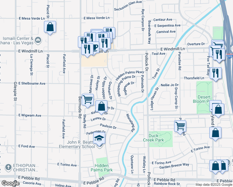 map of restaurants, bars, coffee shops, grocery stores, and more near 636 Whispering Palms Drive in Las Vegas